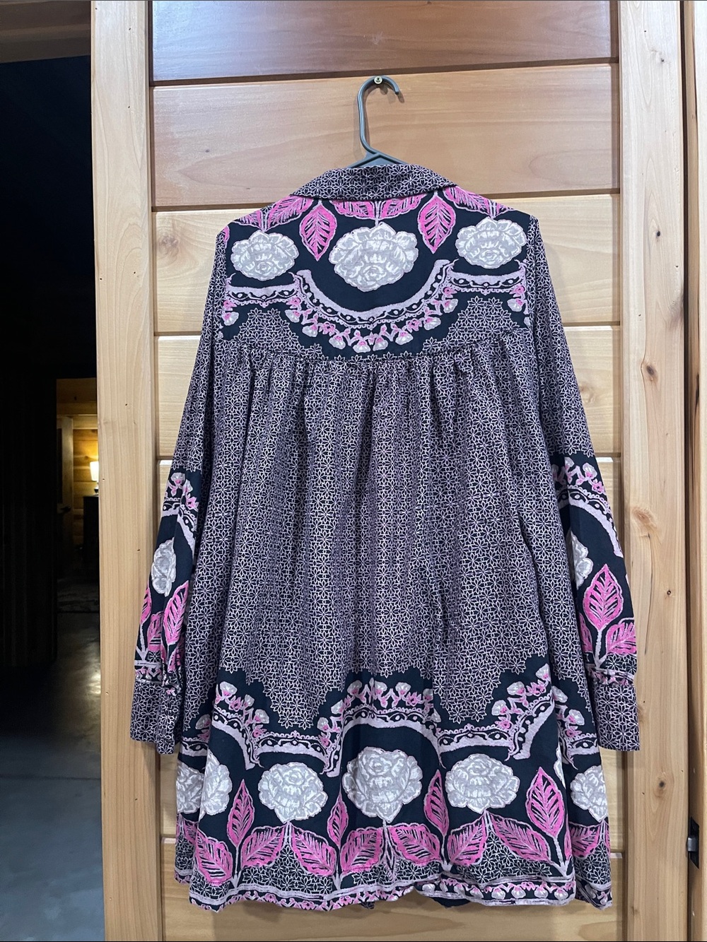 Free People Black Midi Dress with Pink & Cream Floral Medallion Print - Picture 6 of 9